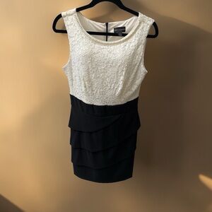 connected apparel Ivory Lace Bodice Black Tiered Mini Dress